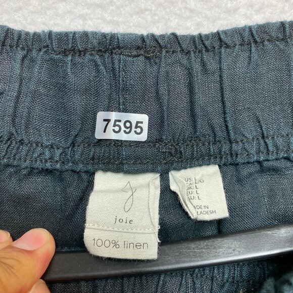 Joie Wide Leg Pants Womens L Black 100% Linen Cropped Elastic Waist Drawstring - Picture 2 of 7